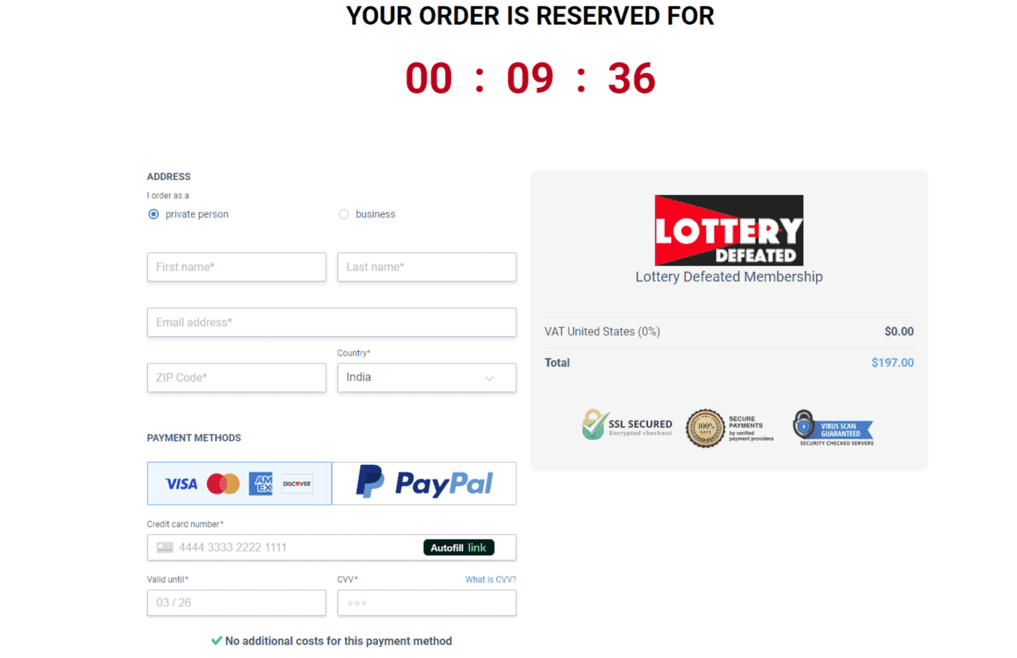 Lottery Defeated Order Page